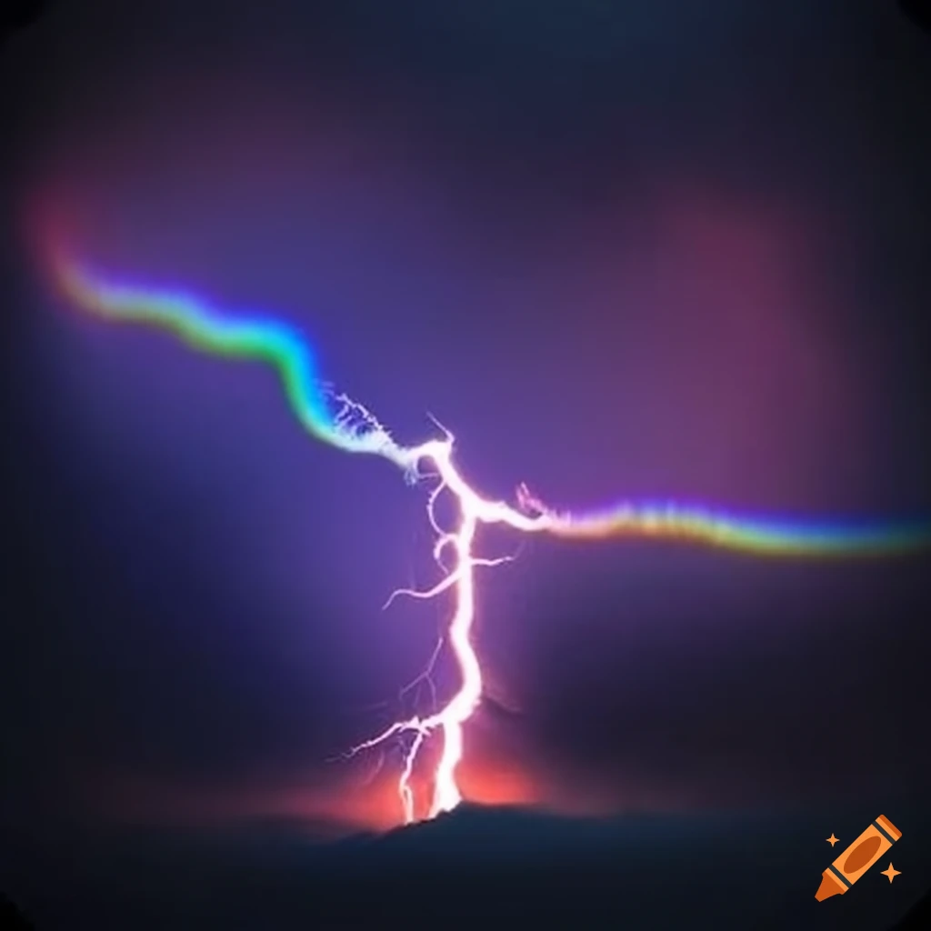 photo of lightning breaking a rainbow