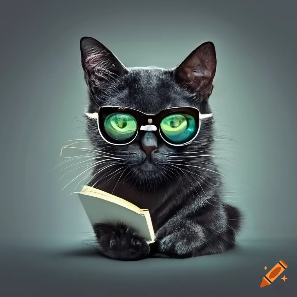Black cat reading glasses