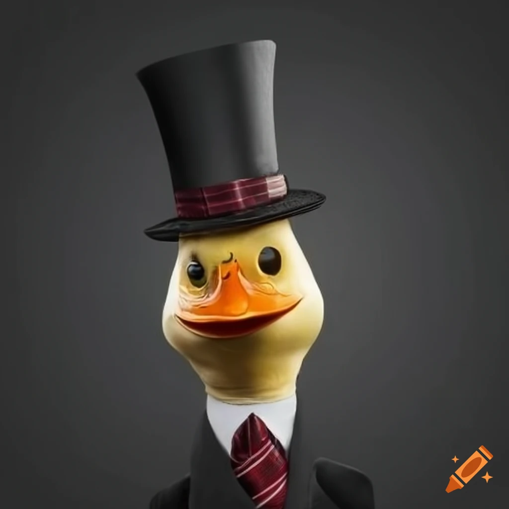 duck in a top hat and tie standing on a black limousine
