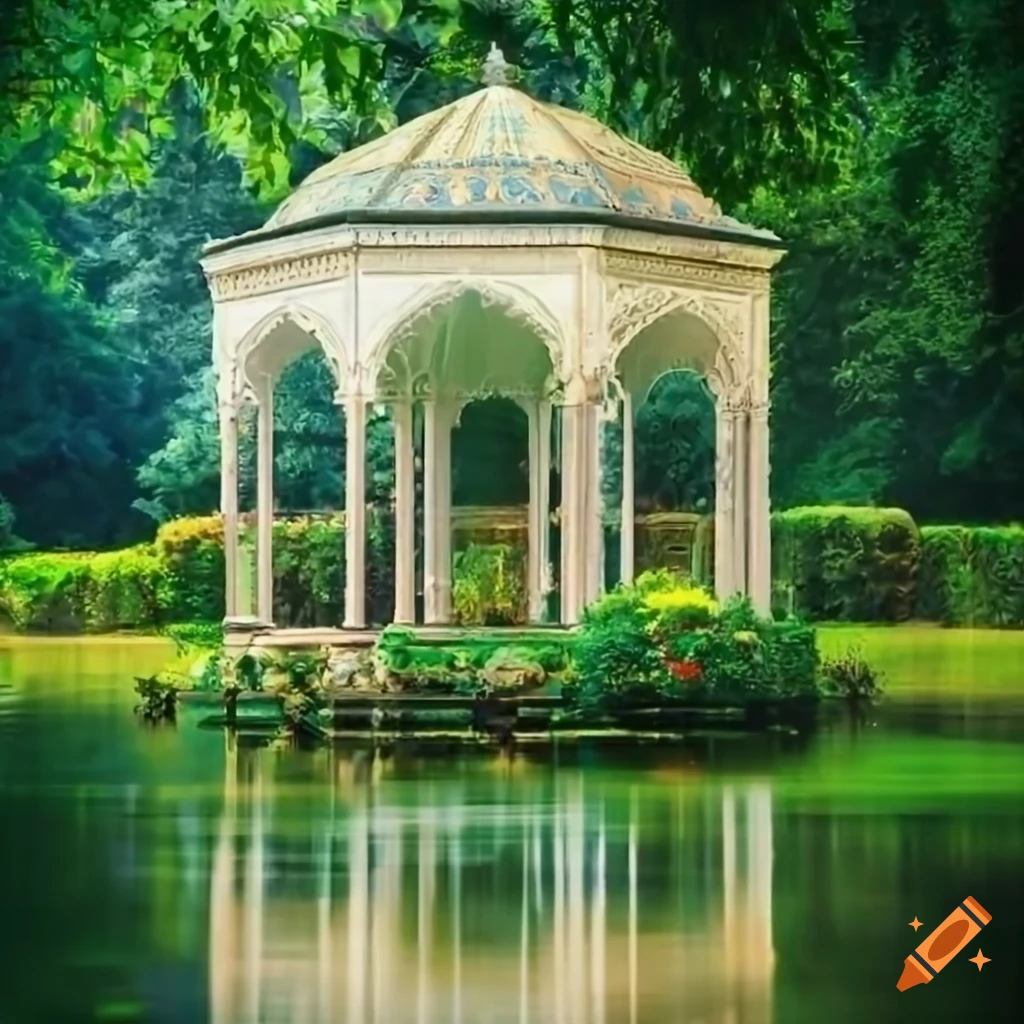 garden-with-islamic-art-elements-and-mausoleum-in-the-pond-on-craiyon