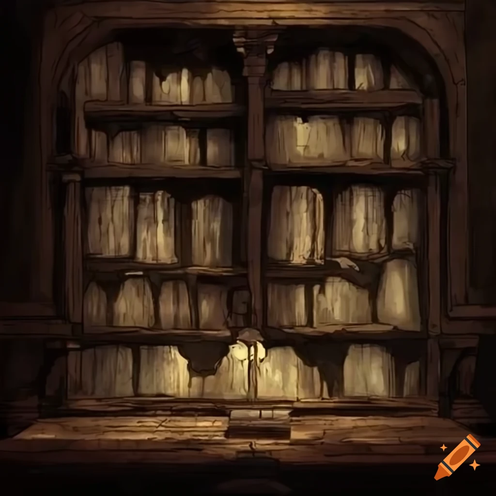 Dark fantasy bookshelf with magical books on Craiyon