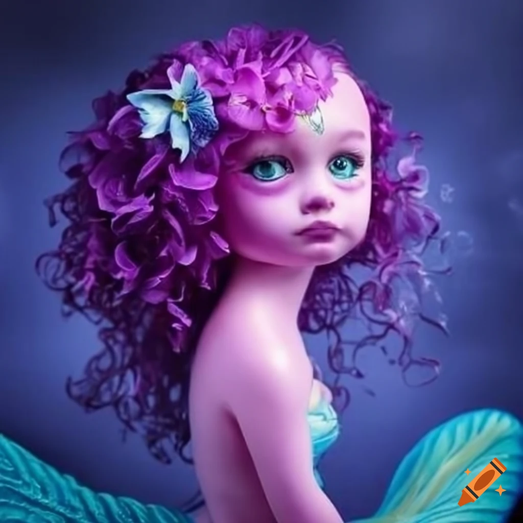 Violet mermaid with water and flowers