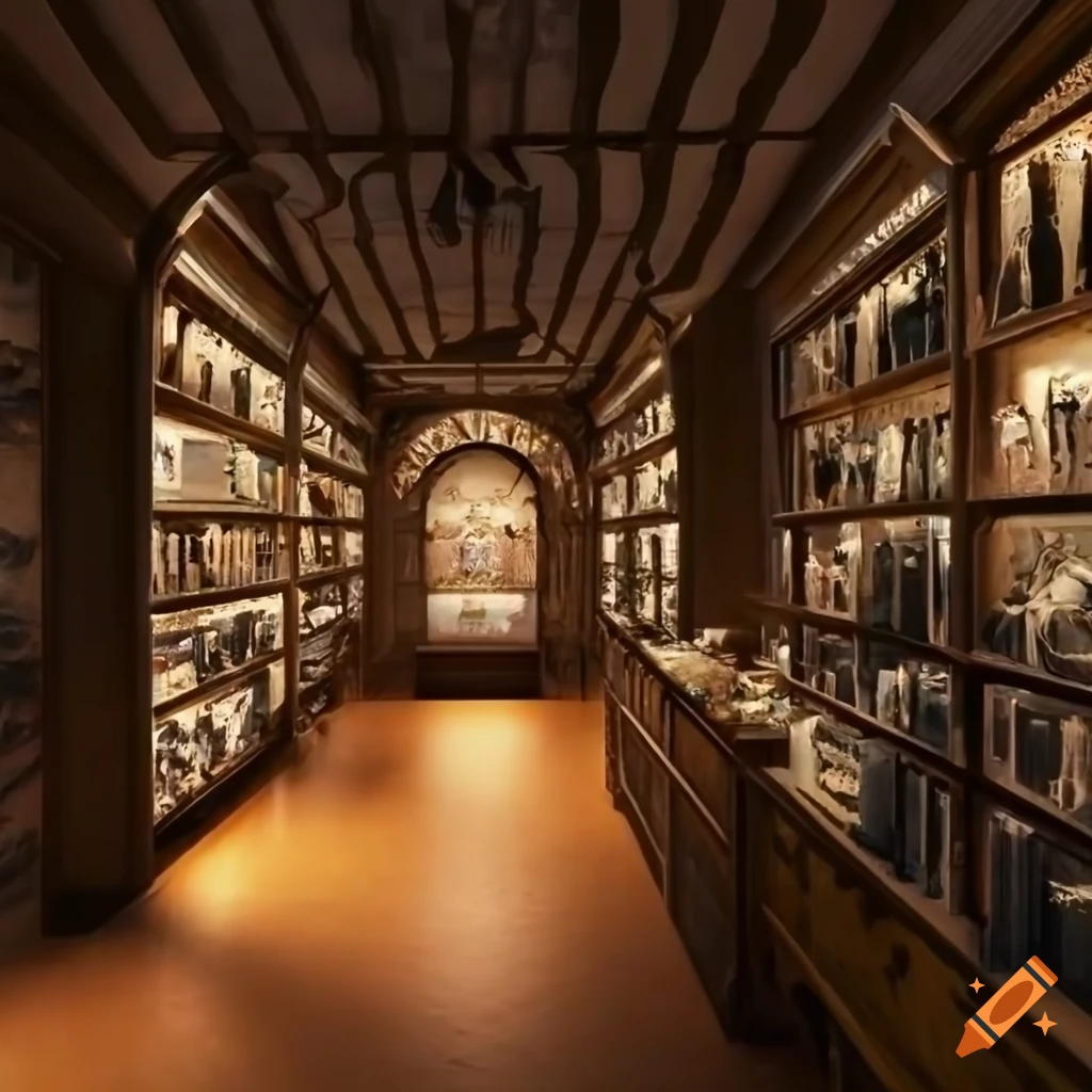 Interior of a museum shop with cavelike ambiance on Craiyon