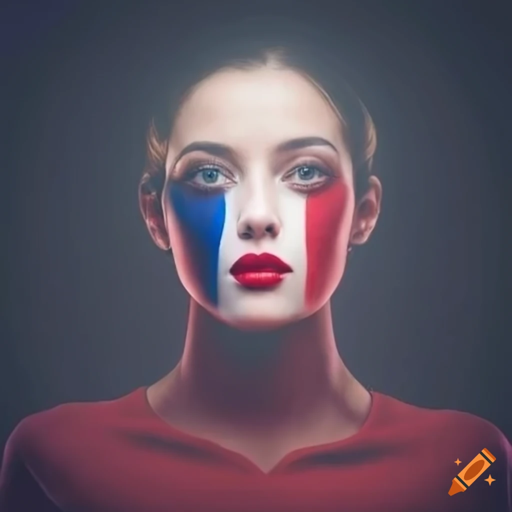 Artistic portrayal of a woman in fog with french flag on Craiyon