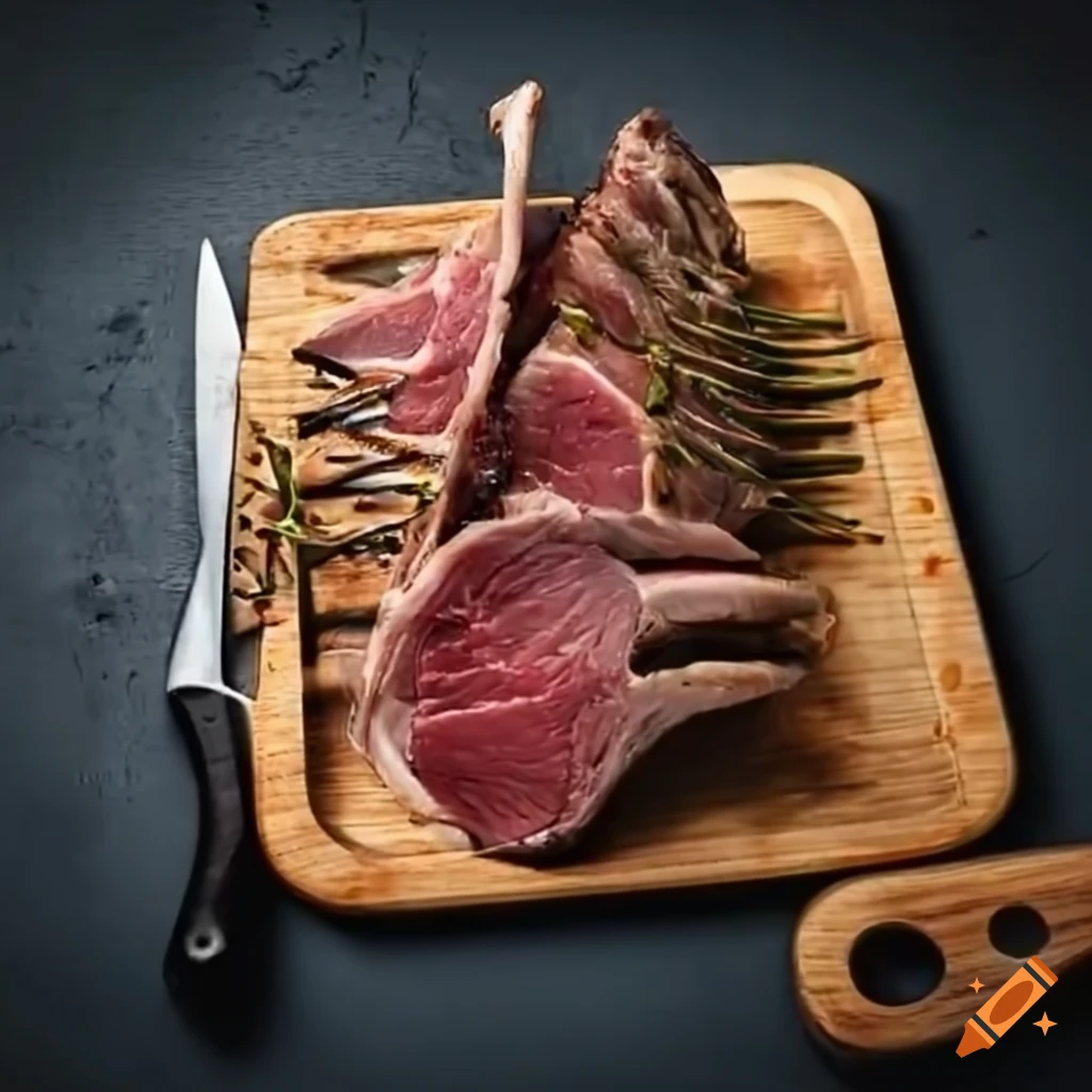 seared lamb rack cuts on a cutting board