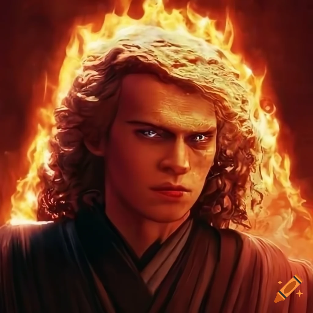 Portrait Of Anakin Skywalker Engulfed In Flames On Mustafar On Craiyon