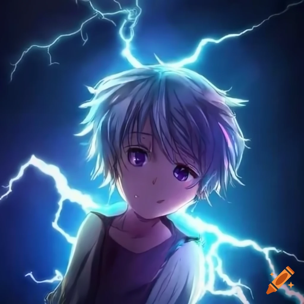 Anime manga design of a serious male with lightning powers