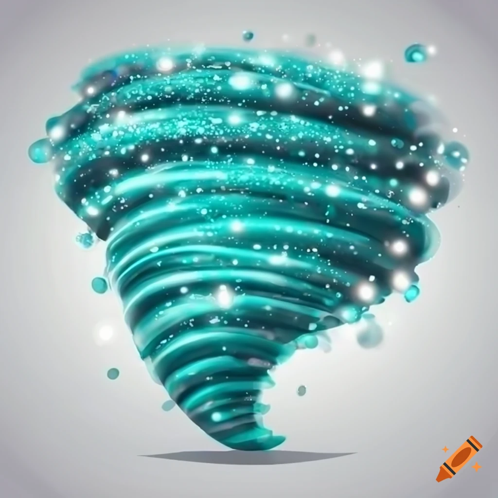 cartoon rendering of a turquoise tornado on white background