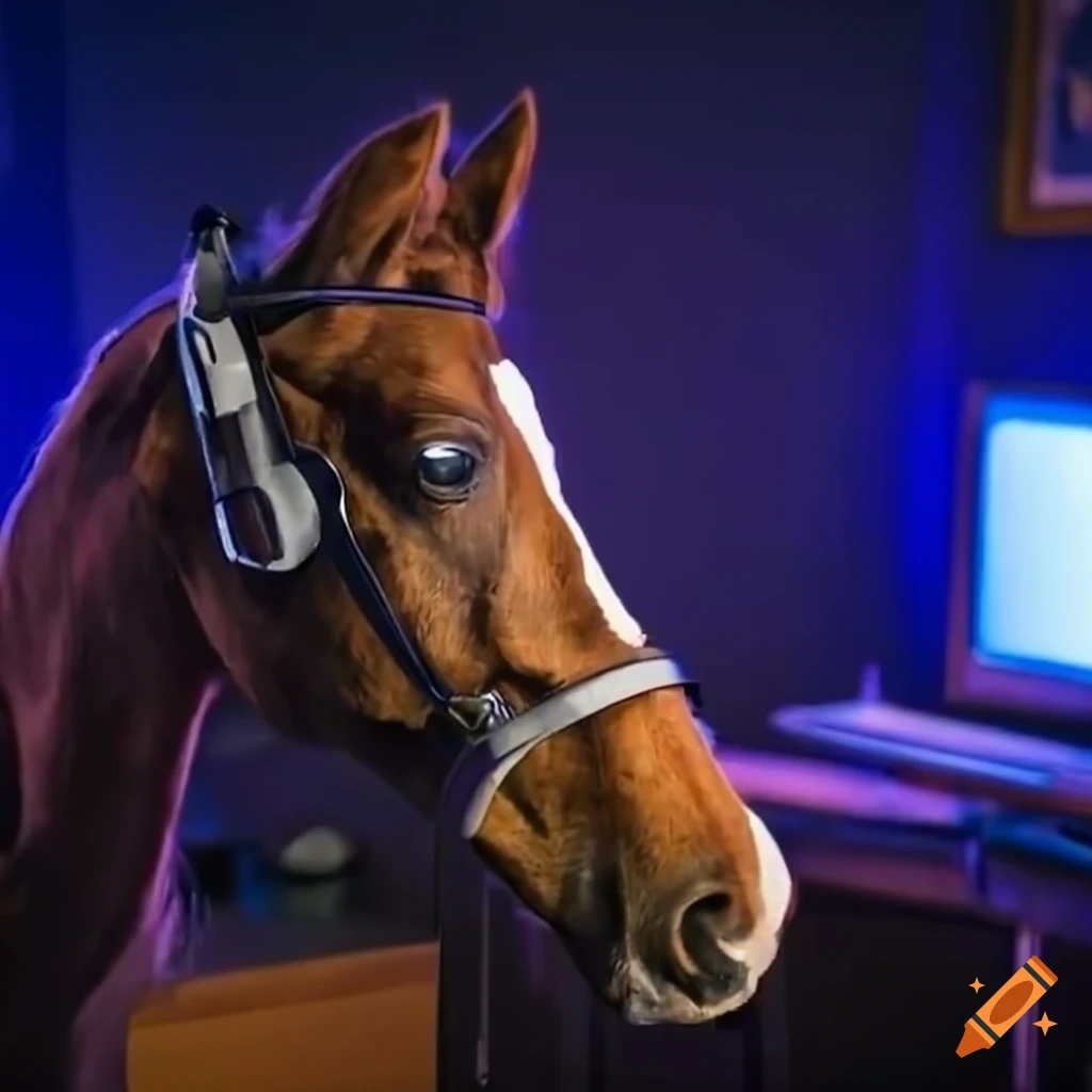 funny image of a horse playing video games