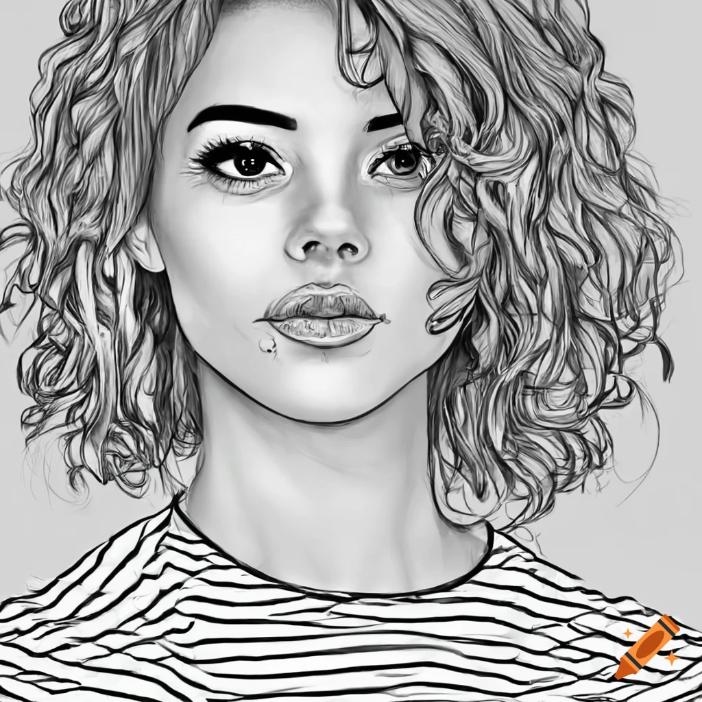 black-and-white-coloring-book-page-of-a-divi-girl-with-short-hair-on