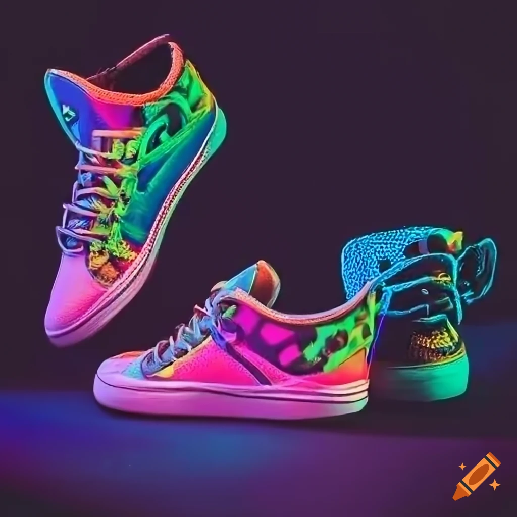 Neon rock concert with allstars shoes and microphone on Craiyon