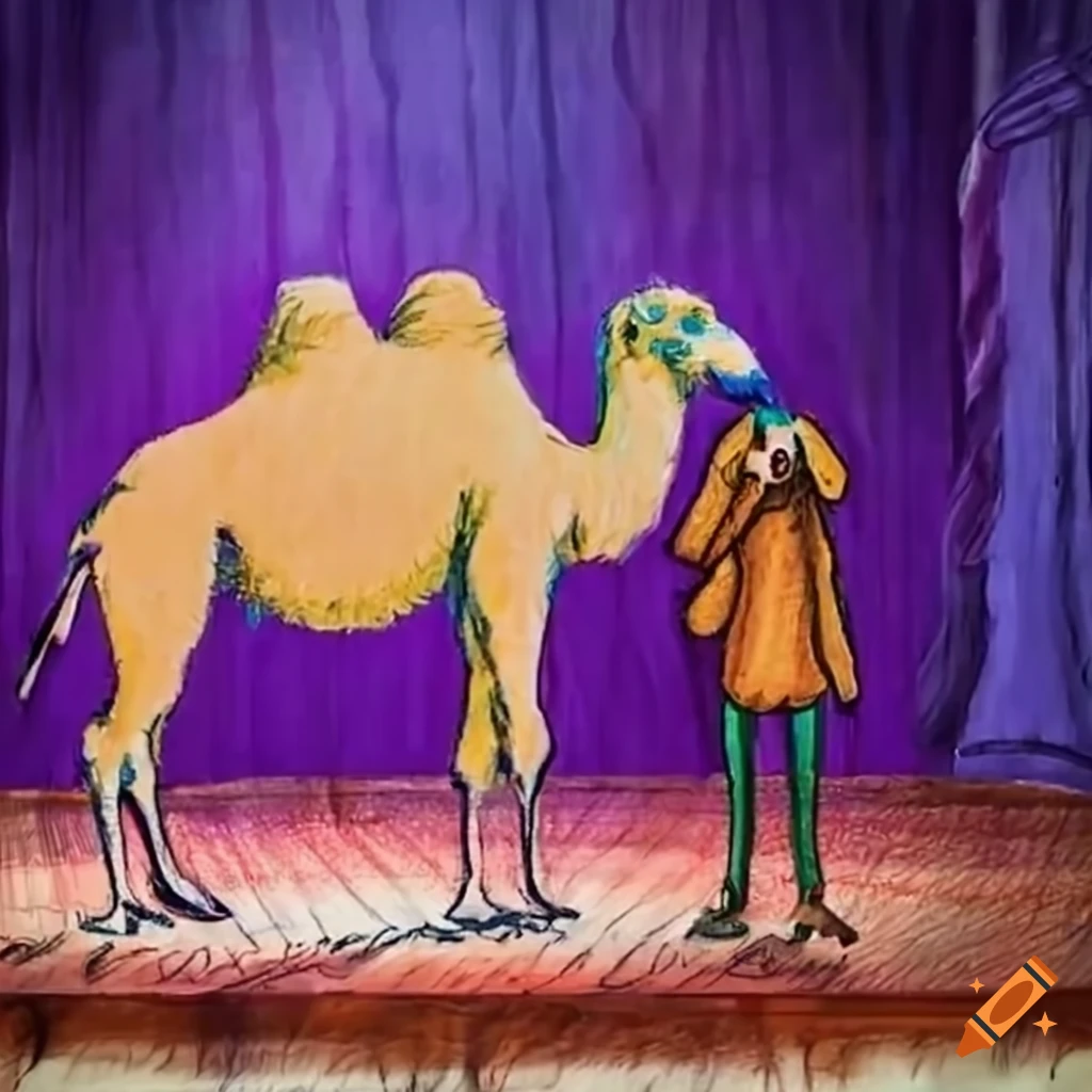 camel, sheep, and dog on stage