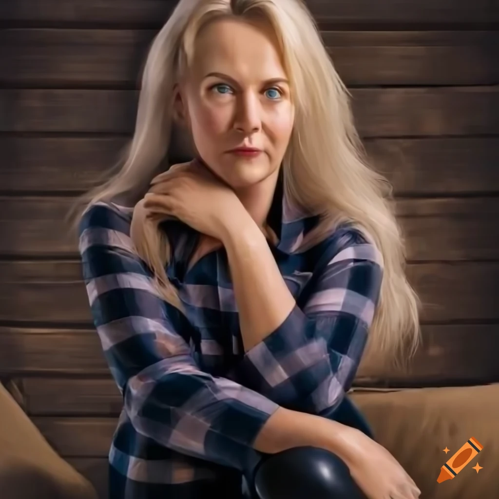 Hyperrealistic portrait of a stunning blonde woman in a plaid shirt and ...