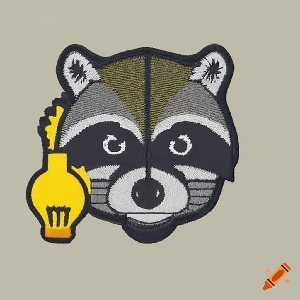 Military patch-style logo with raccoon and lightbulb on Craiyon