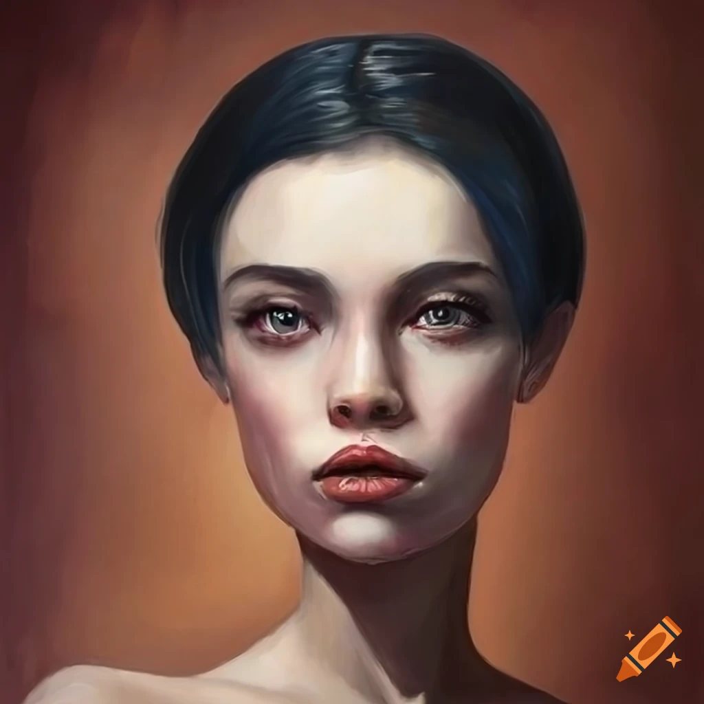 Digitized painting of a woman with intricate black hair on Craiyon