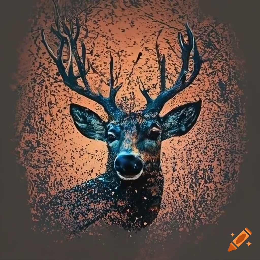 Black and copper splatter art of a deer