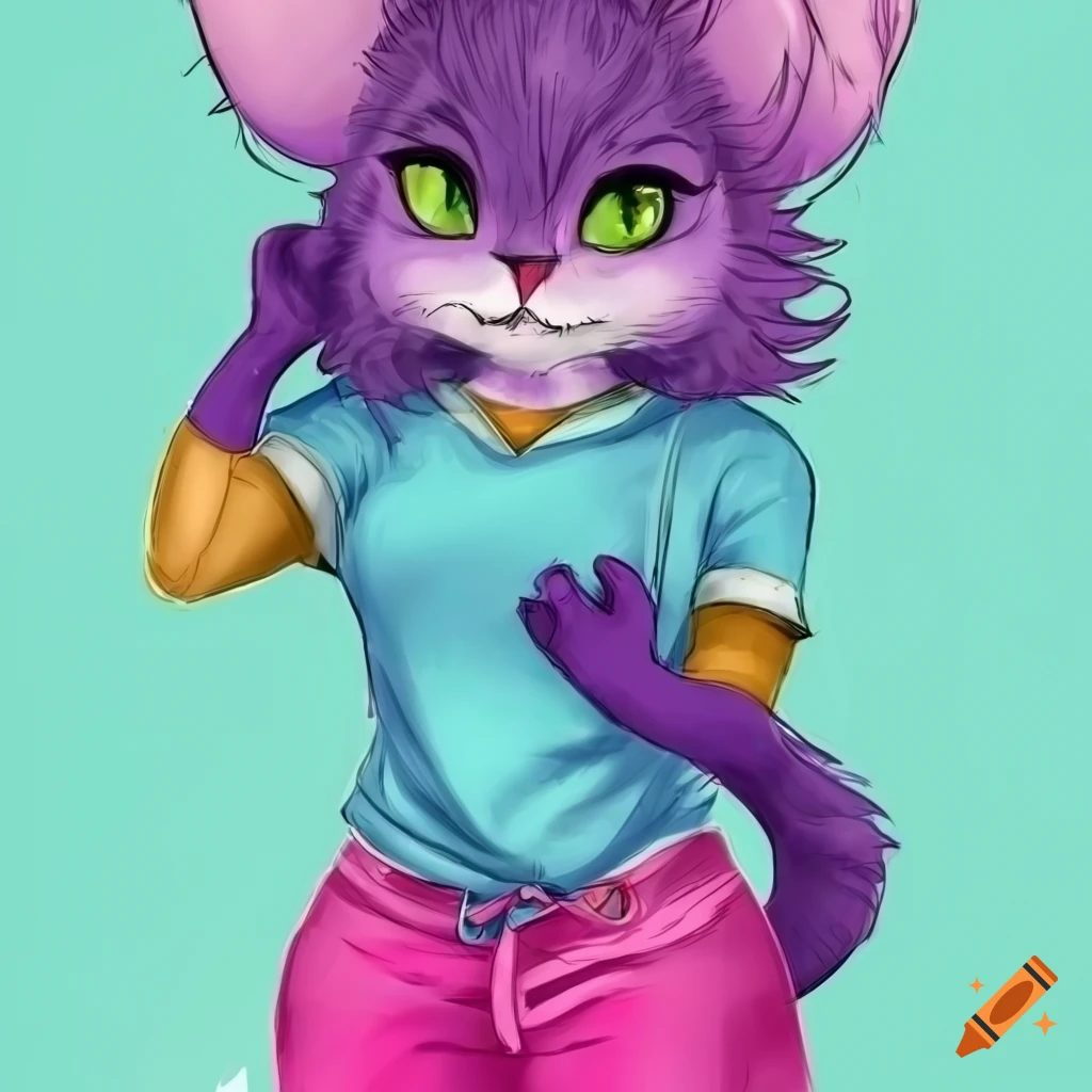 Illustration Of A Purple Cat In A Cyan Shirt And Pink Pants On Craiyon illustration-of-a-purple-cat-in-a-cyan-shirt-and-pink-pants-on-craiyon