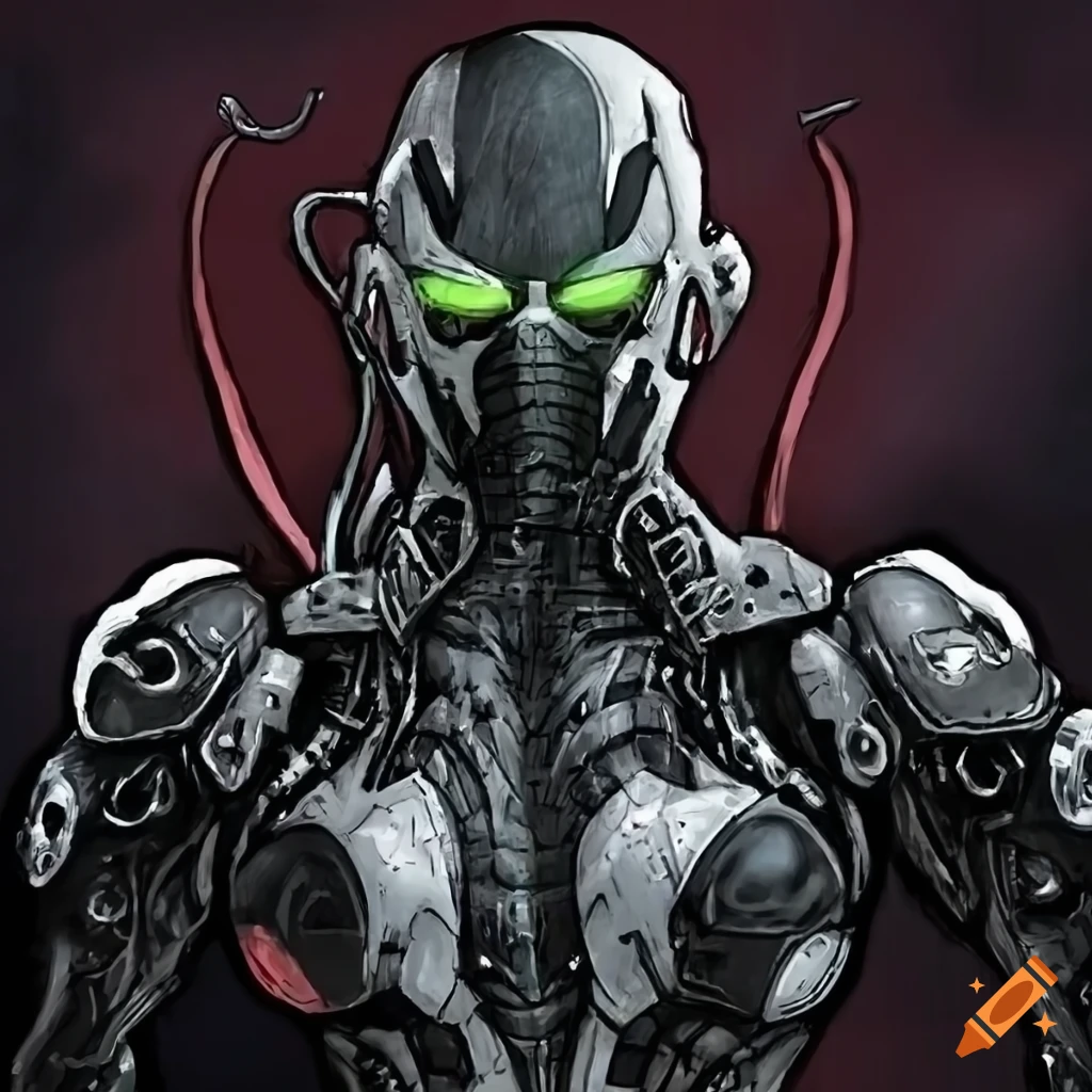 image of a female cyborg superhero wearing black steel armor