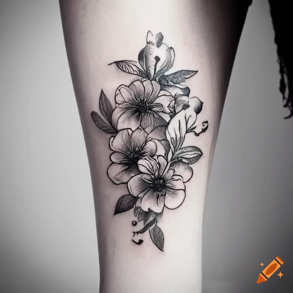 fine line dotwork floral tattoo design