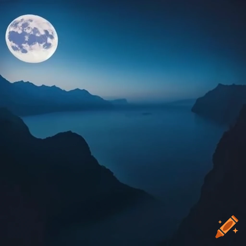 scenic view of a mountain under a full moon