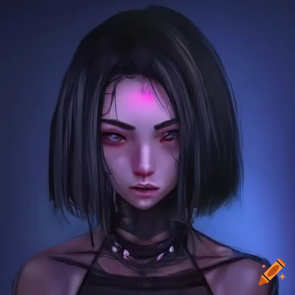 Cyberpunk girl with black hair on Craiyon