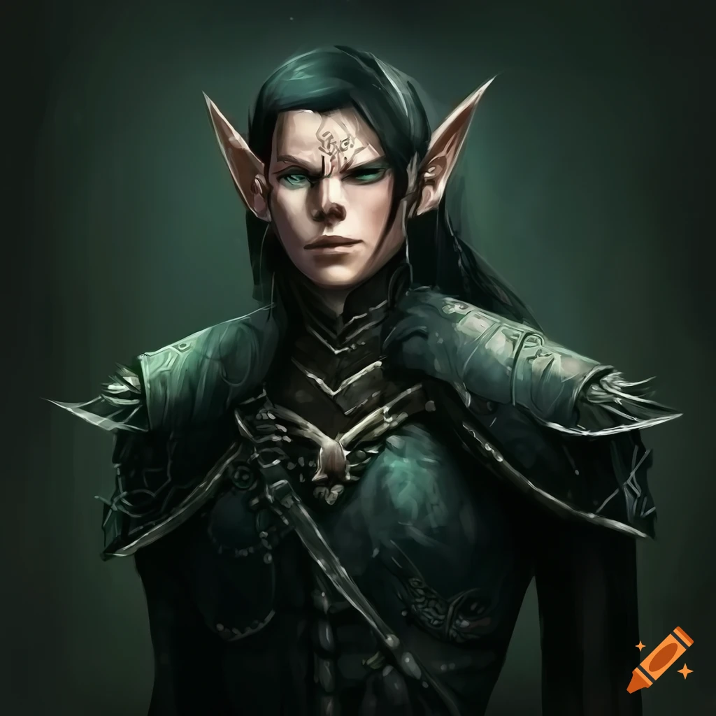 Illustration Of A Male High Elf With Black Hair And Emerald Eyes On Craiyon
