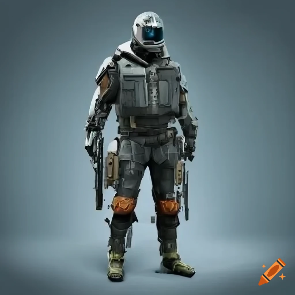 Heavy tactical combat suit, reactive plating, gray and black