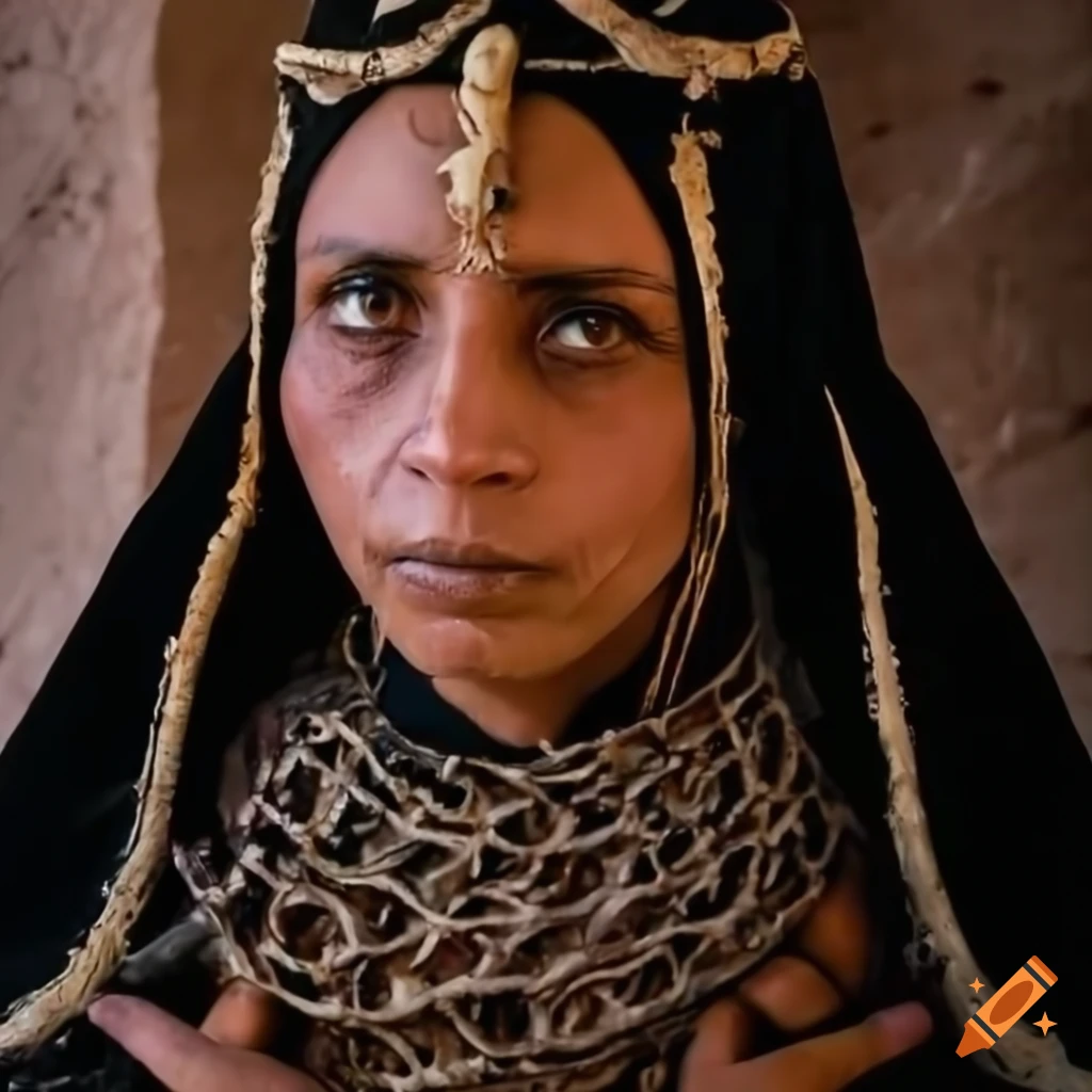 photograph of a Middle Eastern woman in traditional attire