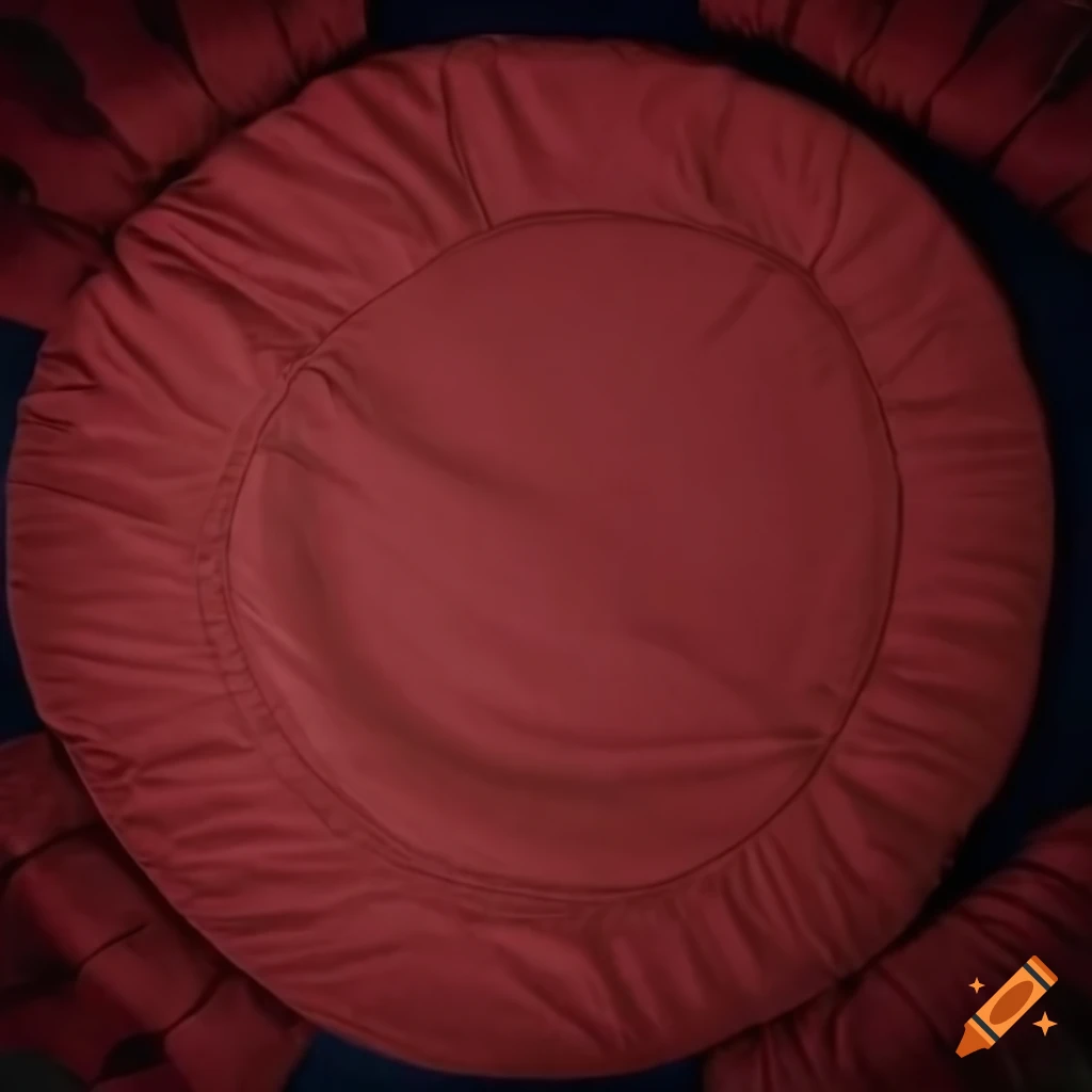 Red round bed with dark background on Craiyon