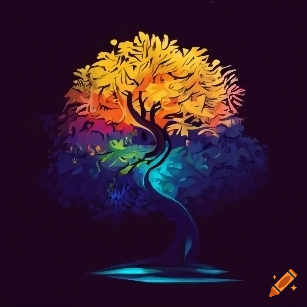 Colorful tree of life on dark background on craiyon