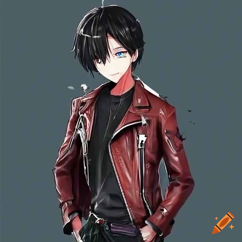 anime boy in a stylish biker jacket