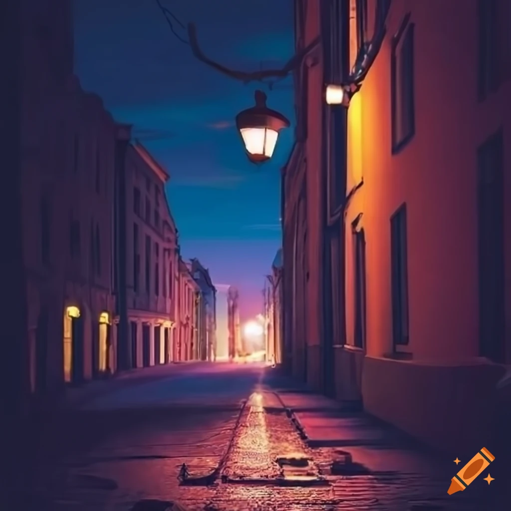Night street with a lamp post