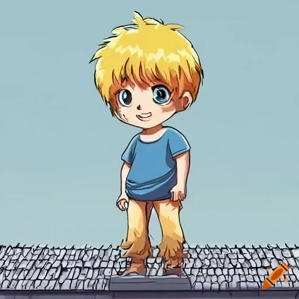 young boy standing on a rooftop