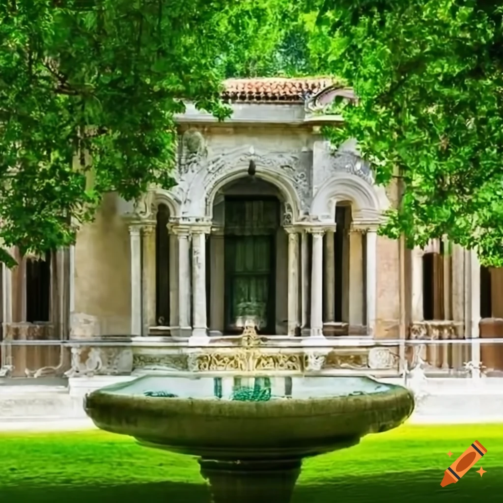 lush garden balcony with a fountain in Venice