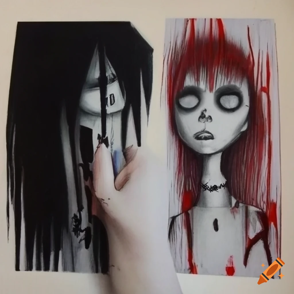 pencil drawing with sharp edges and striped blood ghosts