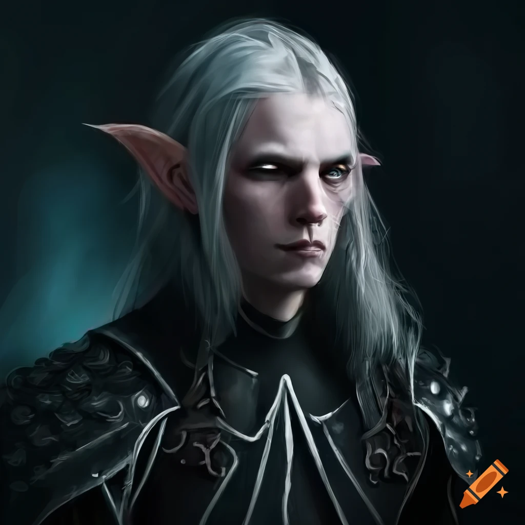Dark and mysterious artwork of a male elf warrior