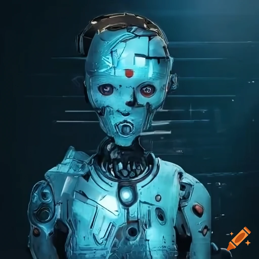 Cyberpunk robot in a dark setting on Craiyon