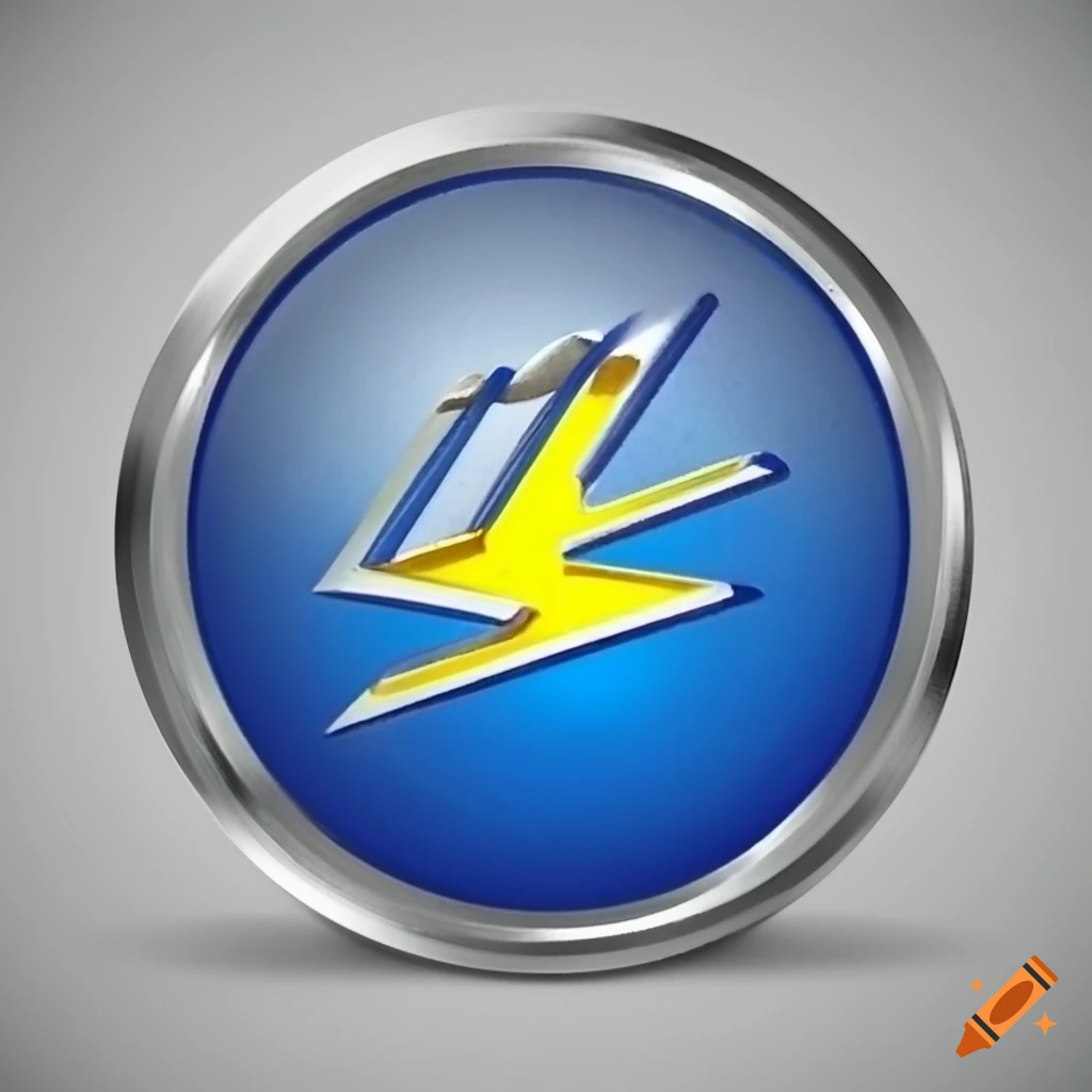 colorful round button with yellow, silver, and electric blue colors