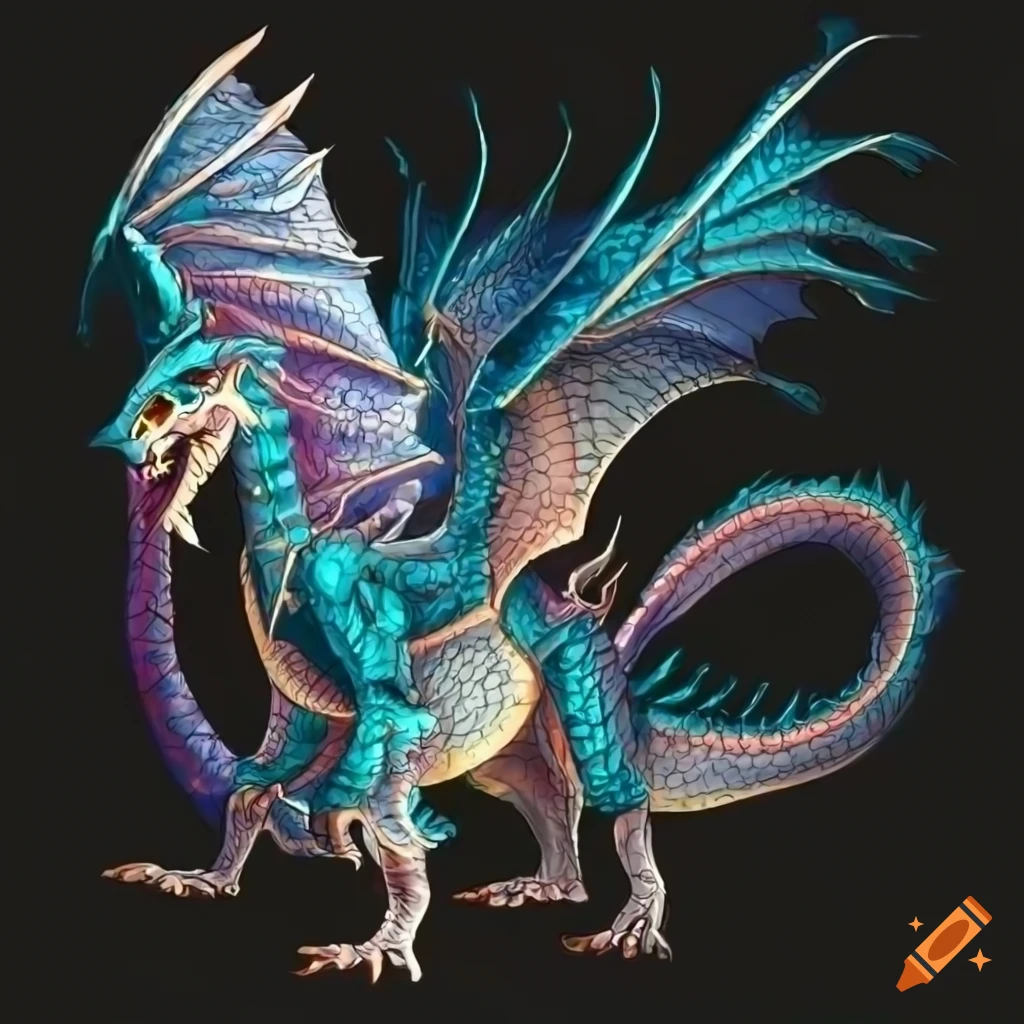 Side View Illustration Of A Detailed Dragon With Wings And Four Legs On side-view-illustration-of-a-detailed-dragon-with-wings-and-four-legs-on