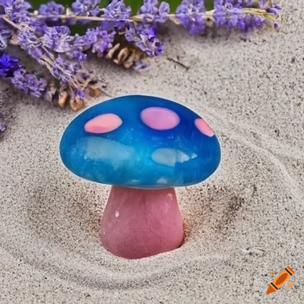 cat's eye stone mushroom on white sand