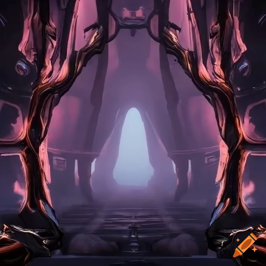 Warframe game forest background with dynamic lighting