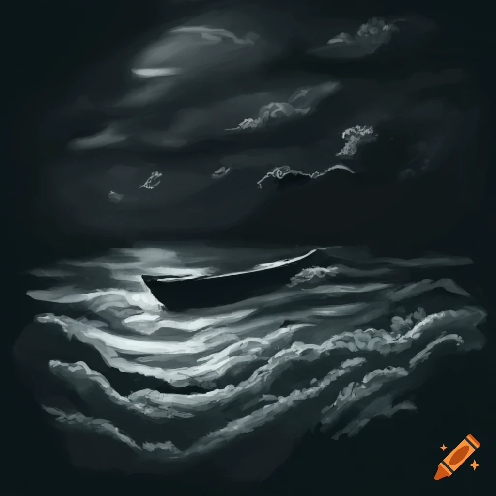 surreal charcoal sketch of three ships sailing on the sea on Craiyon