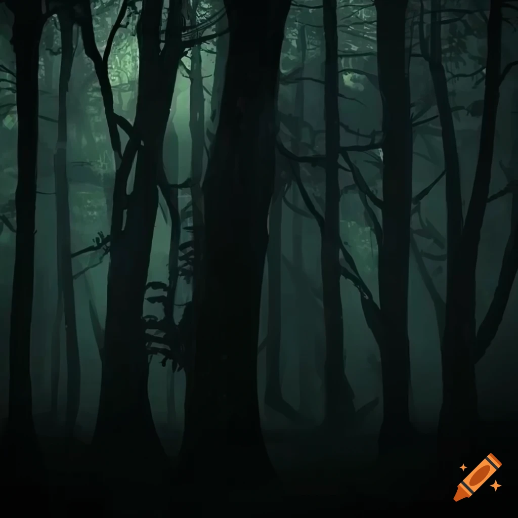 night scenery in a dark forest