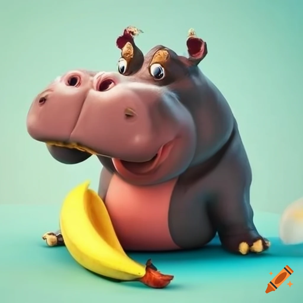 funny image of a hippo with a smashed banana