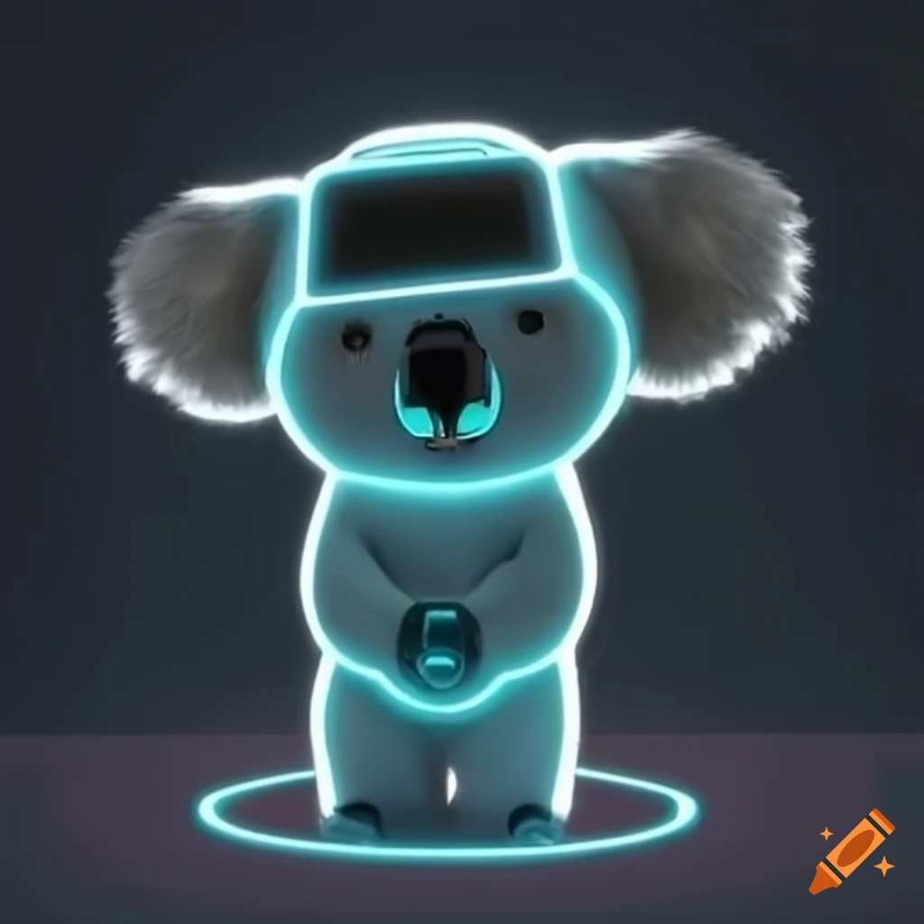 Koala wearing vr goggles in tron setting