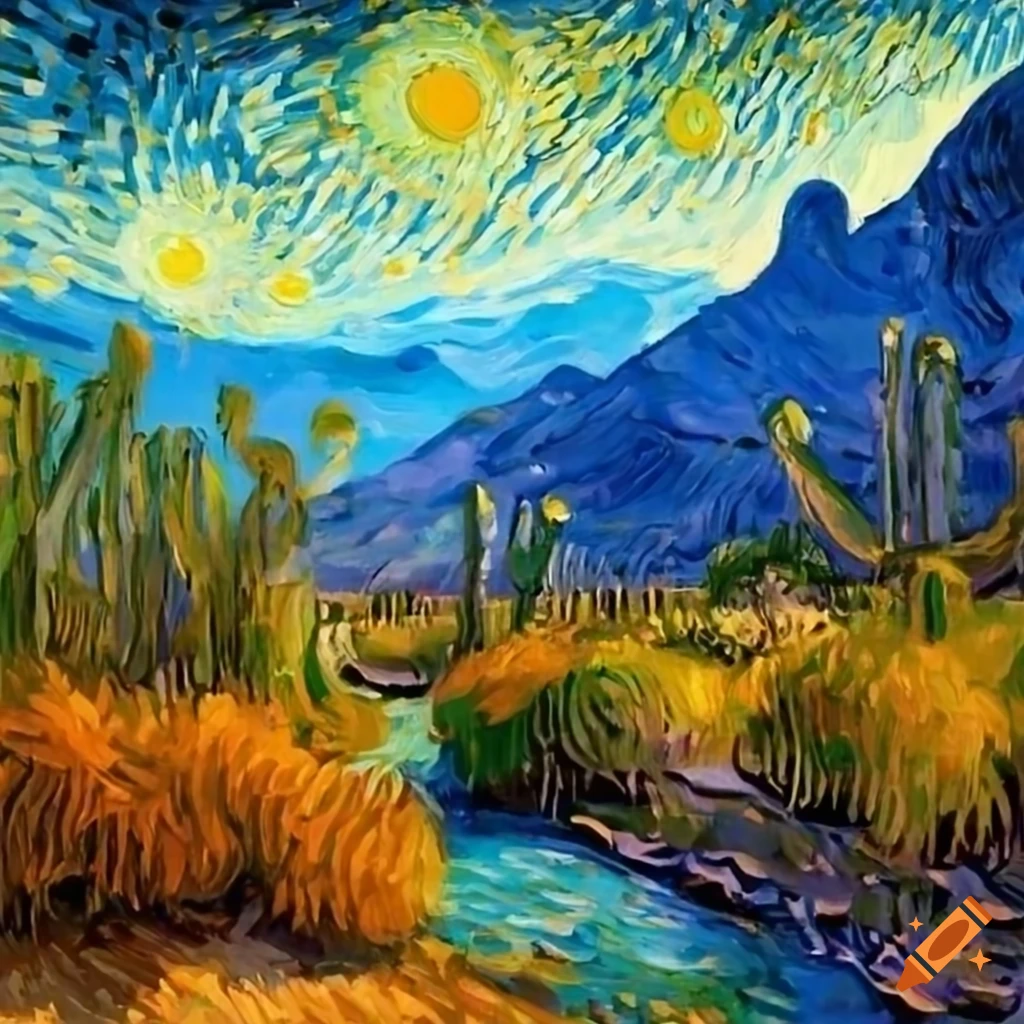 Vibrant summer landscape painting in Van Gogh style
