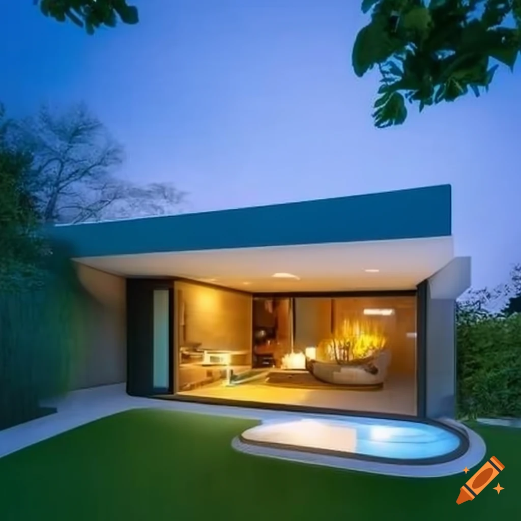 futuristic modern home with a garden