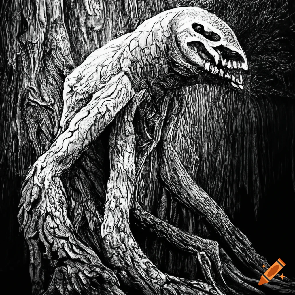 Detailed drawing of a tree monster
