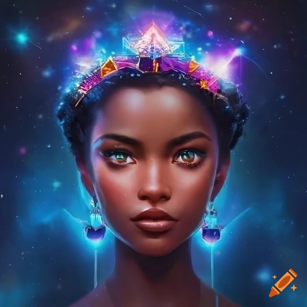 Closeup portrait of a black girl with a crown of stars on Craiyon