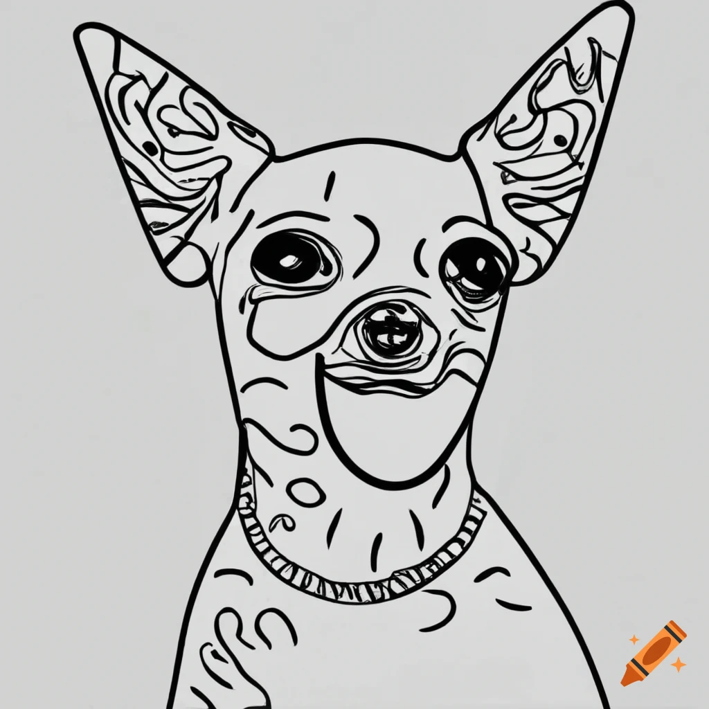 Boho-themed line art illustration of a chihuahua on Craiyon